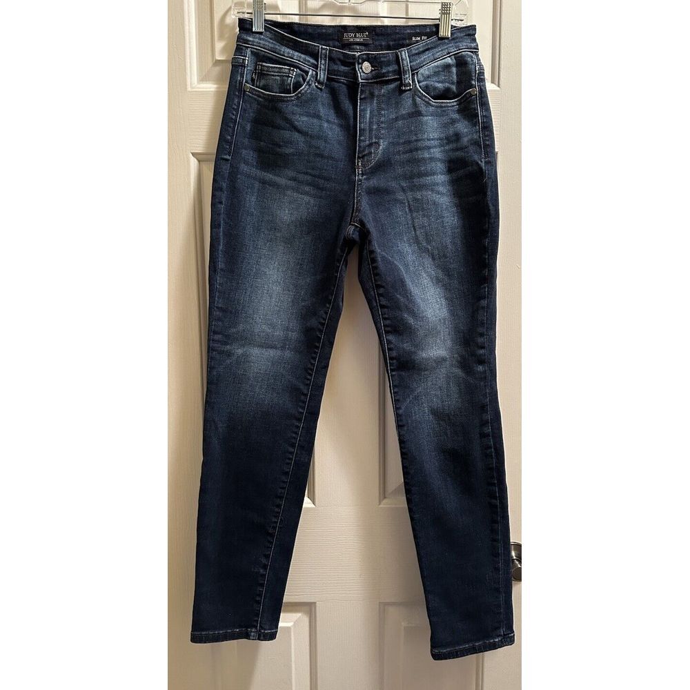 Women's Judy Blue Jeans Slim‎ Fit Mid-Rise Dark Wash Denim Blue Size 7/28
